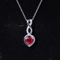 1 Carat Lab Grown Ruby Heart and Infinity Necklace with Silver Chain