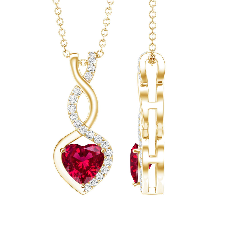 1 Carat Lab Grown Ruby Heart and Infinity Necklace with Silver Chain