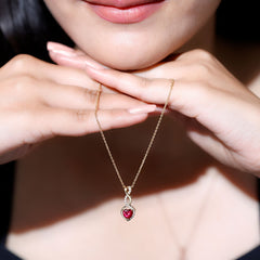 1 Carat Lab Grown Ruby Heart and Infinity Necklace with Silver Chain