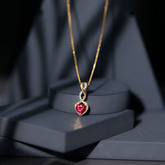 1 Carat Lab Grown Ruby Heart and Infinity Necklace with Silver Chain