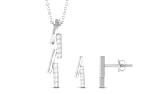 Certified Diamond Bar Dangle Necklace Earrings Set