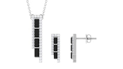 Real Baguette Shape Black Onyx Diamond Bar Jewelry Set for Women
