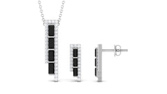 Real Baguette Shape Black Onyx Diamond Bar Jewelry Set for Women