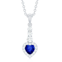Real 0.65 Carat Blue Sapphire Heart Pendant Necklace with Diamond Halo