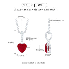 5 MM Heart Shape Ruby Solitaire Necklace With Diamond
