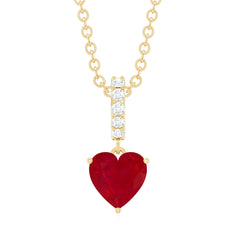 5 MM Heart Shape Ruby Solitaire Necklace With Diamond