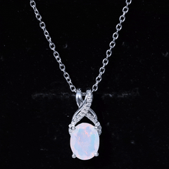Oval Ethiopian Opal Necklace with Moissanite Twisted Bail