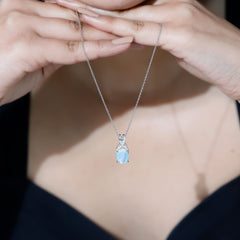 8X10 MM Oval Rainbow Opal Solitaire Necklace with Moissanite