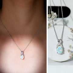 Oval Ethiopian Opal Necklace with Moissanite Twisted Bail