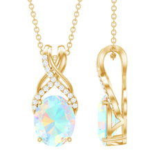 Oval Ethiopian Opal Necklace with Moissanite Twisted Bail