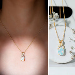 Oval Ethiopian Opal Necklace with Moissanite Twisted Bail