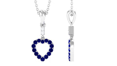 Natural Blue Sapphire Heart Pendant Necklace with Moissanite