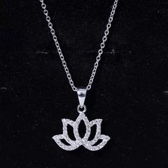 Diamond Lotus Flower Necklace in Pave Setting