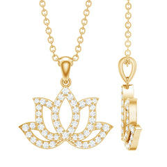 Diamond Lotus Flower Necklace in Pave Setting