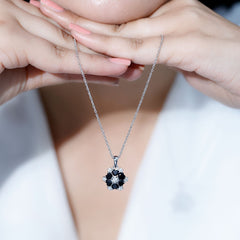 Heart Shaped Black Onyx Flower Pendant with Moissanite