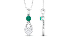 Natural Emerald Diamond Heart Necklace for Women