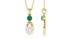 Natural Emerald Diamond Heart Necklace for Women
