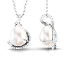 Designer Freshwater Pearl and Diamond Teardrop Pendant