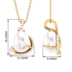 Designer Freshwater Pearl and Diamond Teardrop Pendant