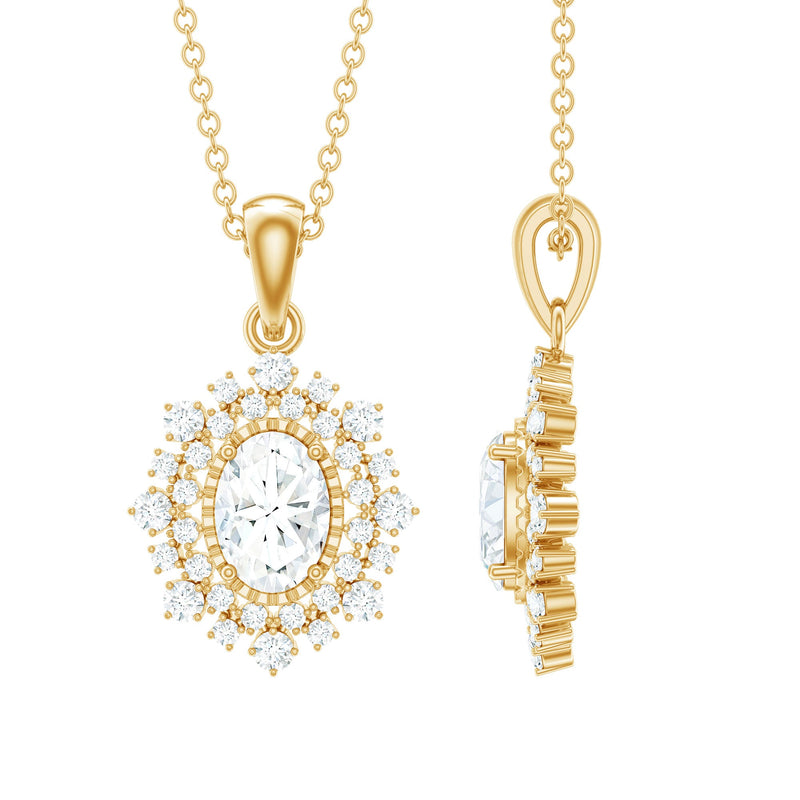 Vintage Style Oval Moissanite Bridal Necklace With Chain