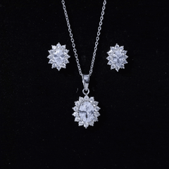 Oval Shaped Cubic Zirconia Halo Pendant and Earrings Set