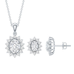 Oval Shaped Cubic Zirconia Halo Pendant and Earrings Set