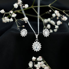 Oval Shaped Cubic Zirconia Halo Pendant and Earrings Set