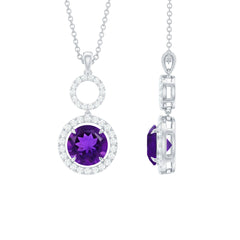 Natural 2 Carat Amethyst Pendant Necklace with Diamond