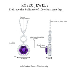 Natural 2 Carat Amethyst Pendant Necklace with Diamond