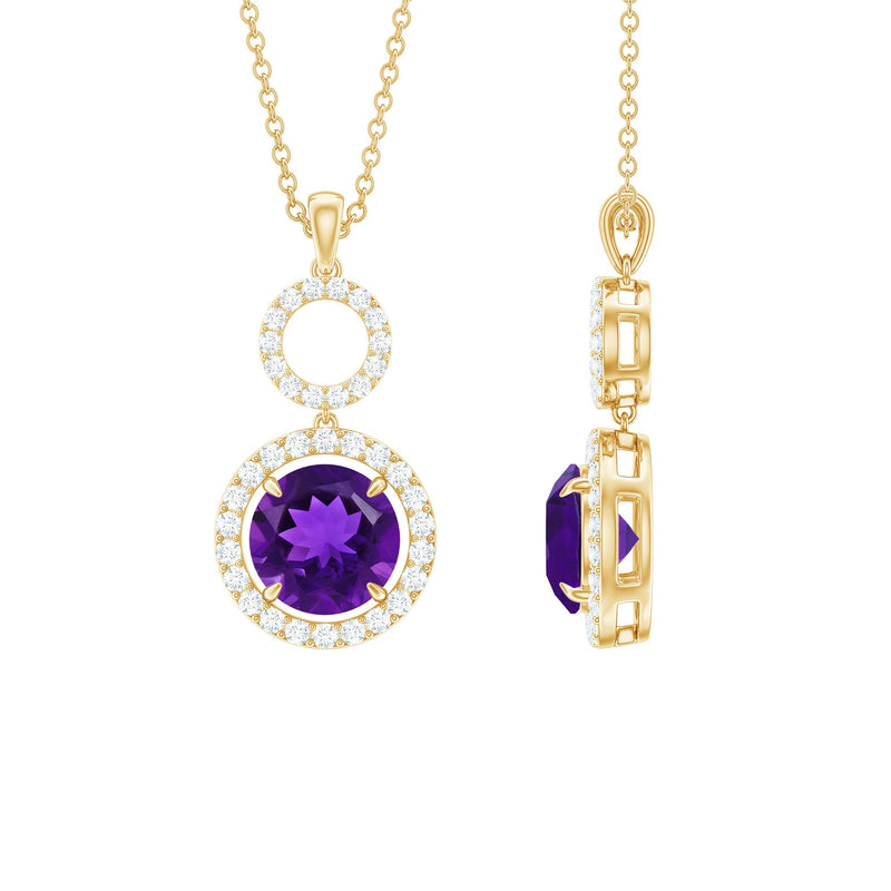 Natural 2 Carat Amethyst Pendant Necklace with Diamond
