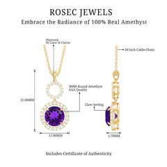 Natural 2 Carat Amethyst Pendant Necklace with Diamond