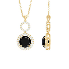 Natural 2 CT Round Black Onyx Necklace with Diamond Halo