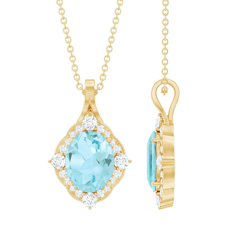 Vintage Style Sky Blue Topaz Diamond Halo Necklace