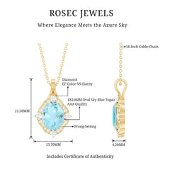 Vintage Style Sky Blue Topaz Diamond Halo Necklace