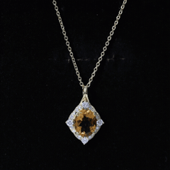 Genuine 2.5 Carat Citrine Diamond Vintage Necklace with Silver Chain