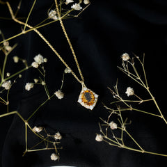 Genuine 2.5 Carat Citrine Diamond Vintage Necklace with Silver Chain