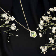 Real 2.5 Carat Peridot Vintage Pendant with Diamond Halo