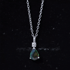 Pear Shaped Black Opal Drop Pendant with Diamond