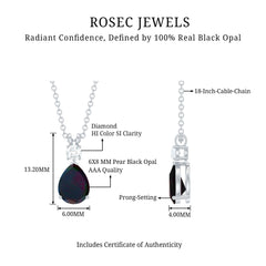 Pear Shaped Black Opal Drop Pendant with Diamond