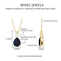 Pear Shaped Black Opal Drop Pendant with Diamond