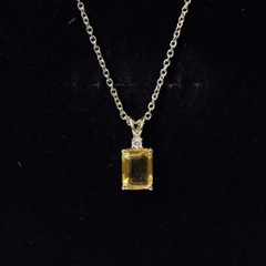 1.7 Carat Emerald Cut Lab Grown Yellow Sapphire Diamond Necklace with Chain