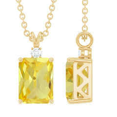 1.7 Carat Emerald Cut Lab Grown Yellow Sapphire Diamond Necklace with Chain