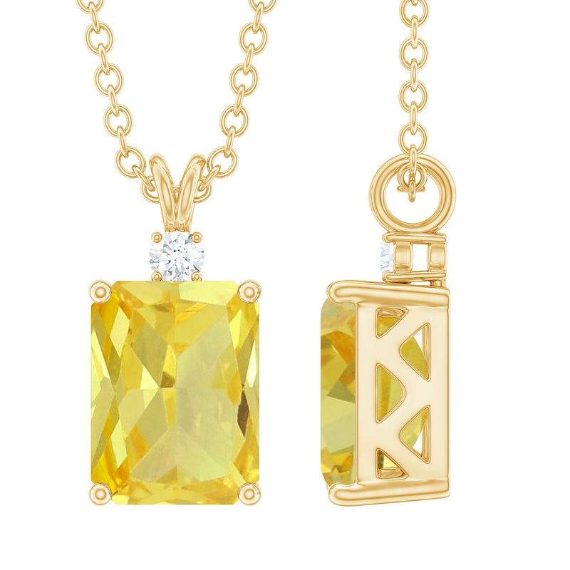 1.7 Carat Emerald Cut Lab Grown Yellow Sapphire Diamond Necklace with Chain