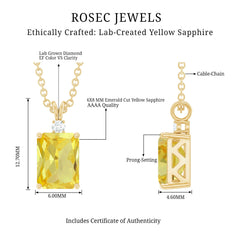 1.7 Carat Emerald Cut Lab Grown Yellow Sapphire Diamond Necklace with Chain