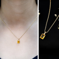 1.7 Carat Emerald Cut Lab Grown Yellow Sapphire Diamond Necklace with Chain