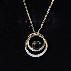 Lab Created Black and White Diamond Circle Necklace With Silver Chain