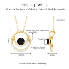 Lab Created Black and White Diamond Circle Necklace With Silver Chain