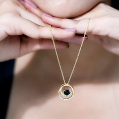 Lab Created Black and White Diamond Circle Necklace With Silver Chain