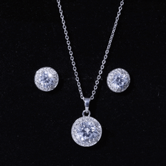 Certified 4 Carat Round Cubic Zirconia Halo Necklace and Earrings in Silver