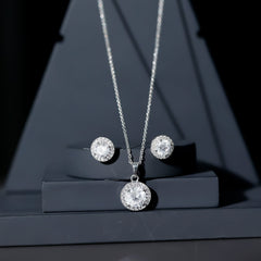 Certified 4 Carat Round Cubic Zirconia Halo Necklace and Earrings in Silver